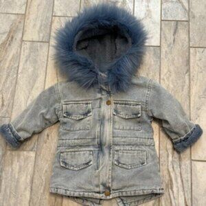 Alex and Nova toddler girls 2T blue denim Winter Sherpa Lined Boutique coat